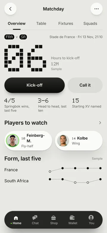 Matchday screen